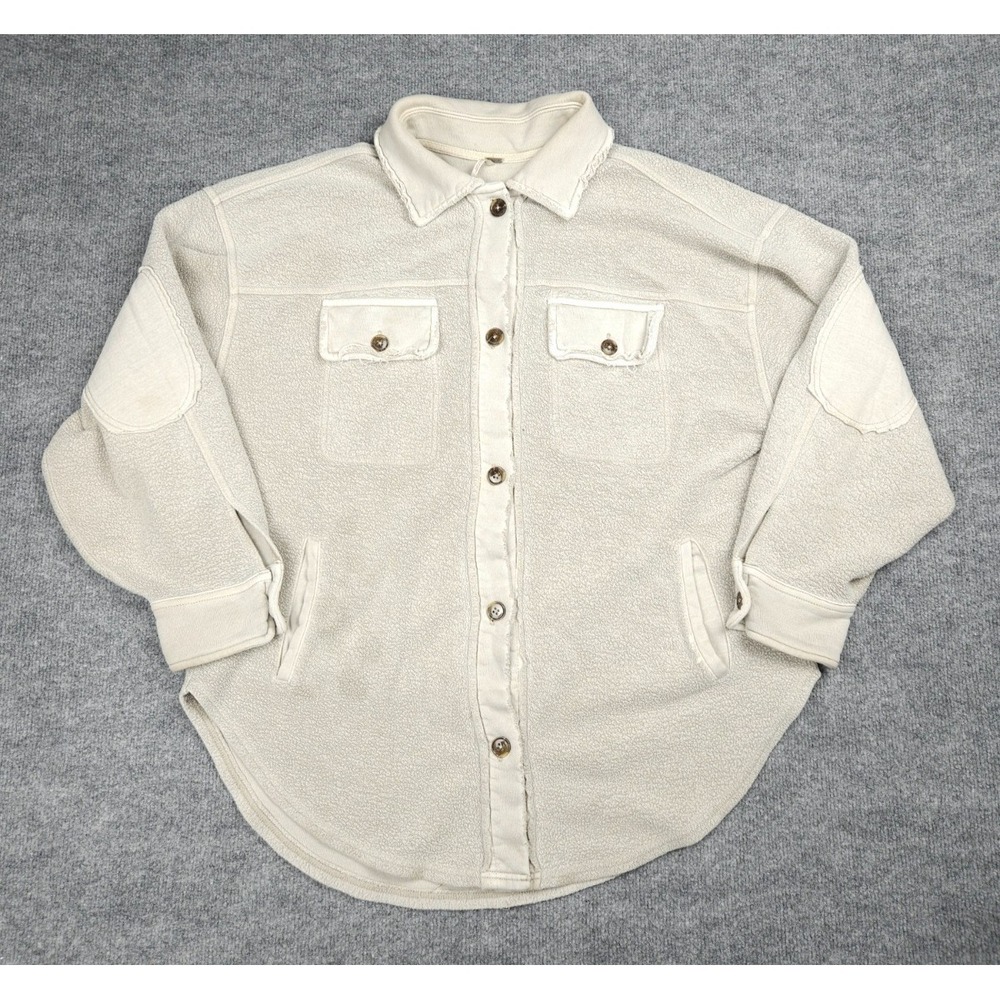 Free People Shirt Women Small Beige Gray Ruby Jacket Oversized Bohemian Festive